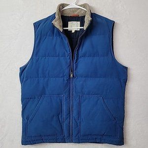 VTG Lucky Brand Puffer Vest Mens Large Blue W Fleece Lined Collar EUC